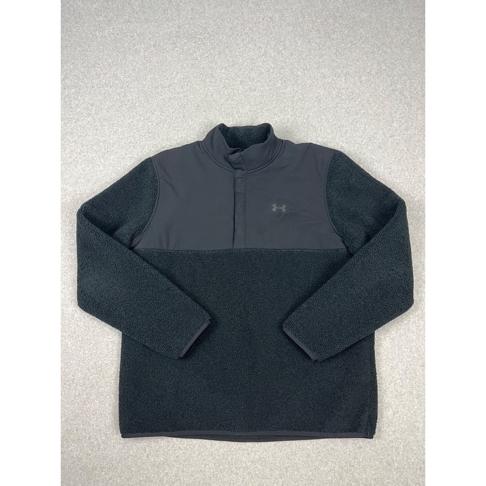Under Armour Sweater Sherpa‎ Fleece Pile Pullover Mens 2XL Black Golf 1/4 Snap